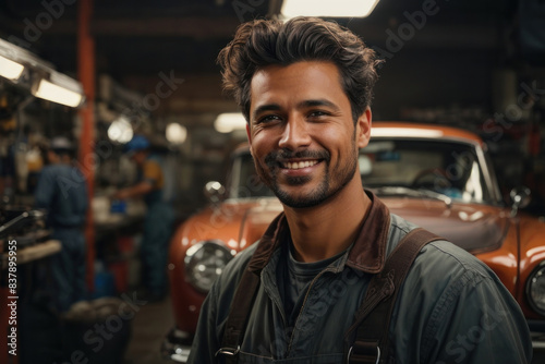 Smiling mechanic in a workshop