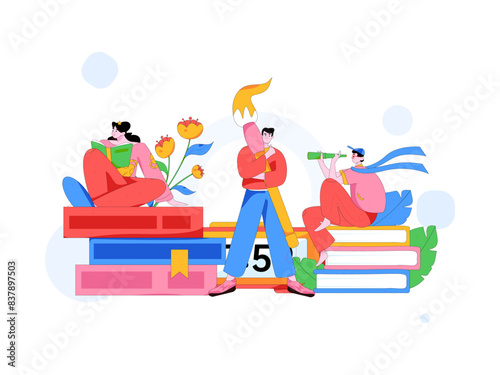 Education and learning people flat vector concept hand drawn illustration
