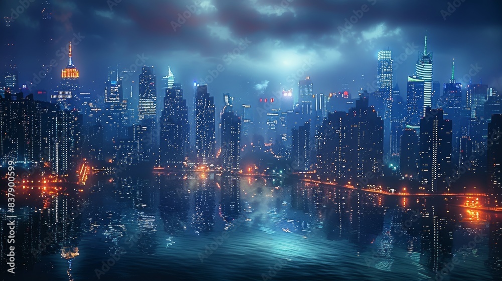 Fototapeta premium Background is a night view of the city. Generative AI.