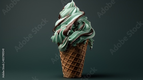 Wallpaper Mural Summery Delight: Mint and Chocolate Ice Cream Cone Illustration with Detailed Texture Torontodigital.ca