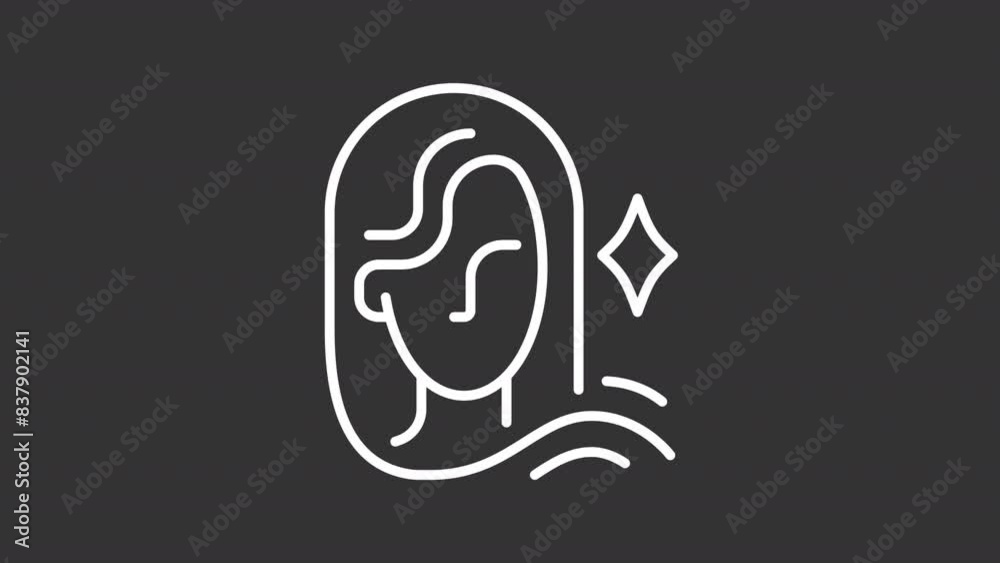Animated virgo white icon. Female face line animation. Astrological sign. Horoscope and astrology. Girl character. Isolated illustration on dark background. Transition alpha video. Motion graphic