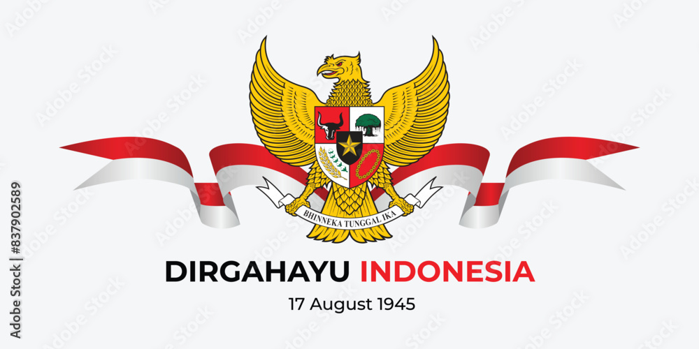 Obraz premium Garuda Indonesia Indonesian Independence Day typographic illustration with a red and white flag background