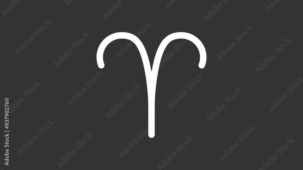 Animated aries sign white icon. Symbolic ram horns line animation. Astrological sign. Horoscope prediction. Isolated illustration on dark background. Transition alpha video. Motion graphic Animated aries sign white icon. Symbolic ram horns line animation. Astrological sign. Horoscope prediction. Isolated illustration on dark background. Transition alpha video. Motion graphic