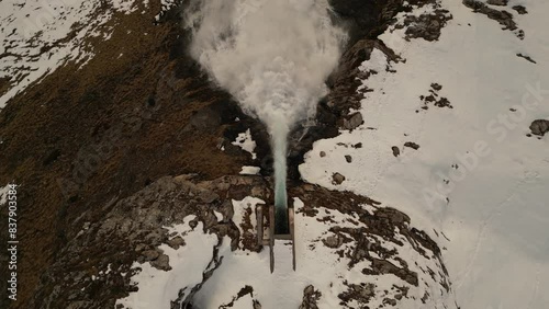 waterfall from Grande Sassiere to Lac du Chevril in Tignes, Val-d'Isere region of the French alps photo