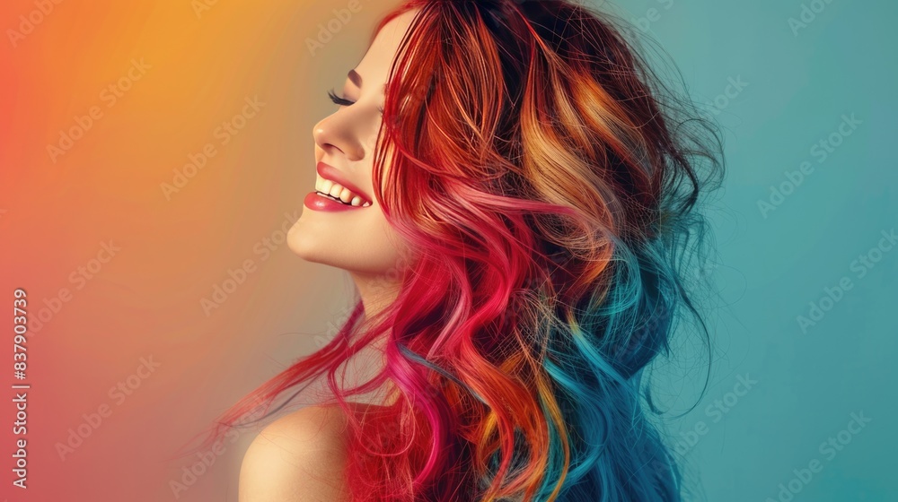 Happy Woman with Beautiful Colored Ombre Hairstyle Happy Woman with Beautiful Colored Ombre Hairstyle