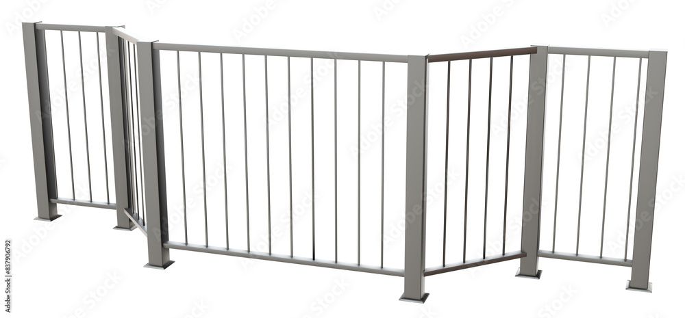 3D render features a sleek metal balustrade with handrail in a modern minimalist style (transparent background). Ideal for clean lines and contemporary design. 3D render features a sleek metal balustrade with handrail in a modern minimalist style (transparent background). Ideal for clean lines and contemporary design.