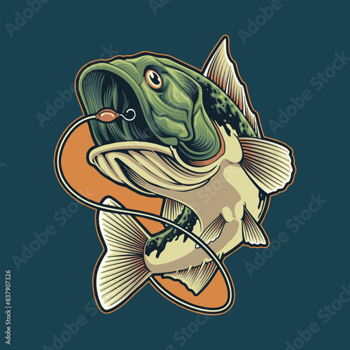 large mouth bass fishing mascot logo illustration