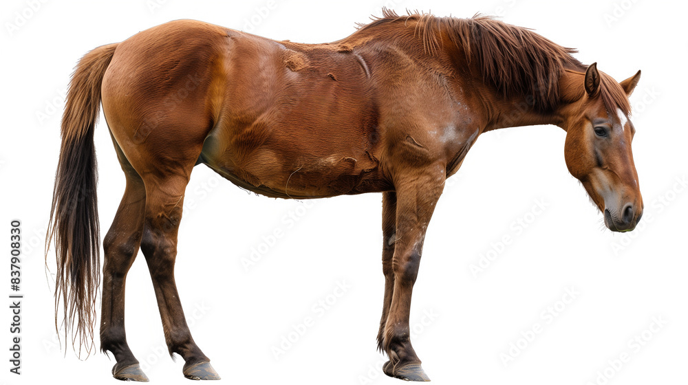 Majestic Brown Horse Standing Gracefully on White Background