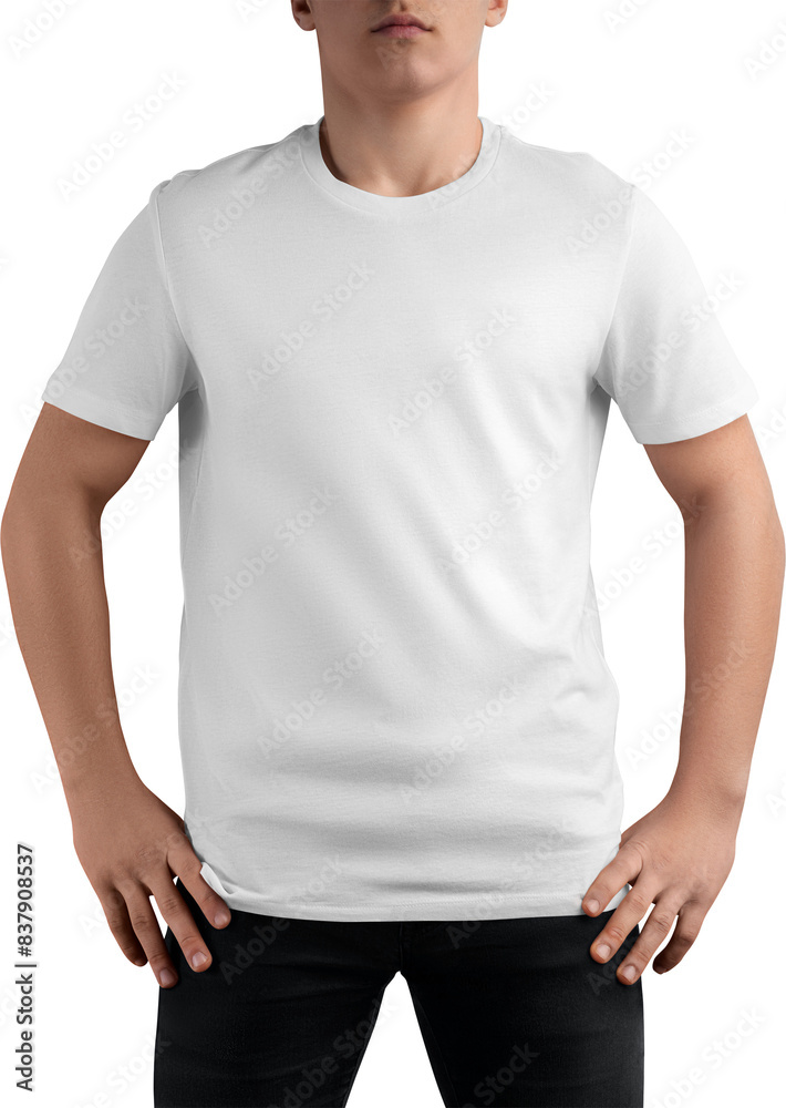 Mockup of a white t-shirt on a teenager, png, front view
