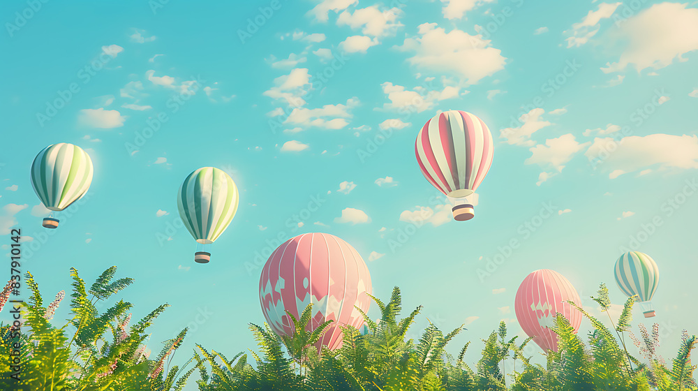 Obraz premium Hot air balloon, a tour to admire nature above ground at height