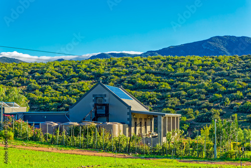 Environmentally friendly home with solar panels and rain water tanks in the Little Karoo near Oudtshoorn, Western Cape, South Africa
