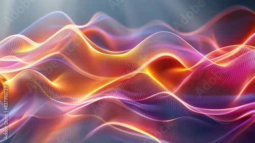 Colorful wavy lines on an abstract digital background conveying motion and fluidity. Generative AI.