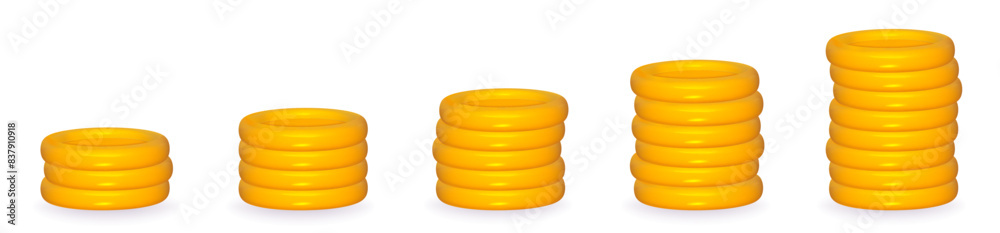 3d coin gold stack vector illustration isolated. Money yellow pile. Game coin tower. 3d coin gold stack vector illustration isolated. Money yellow pile. Game coin tower.