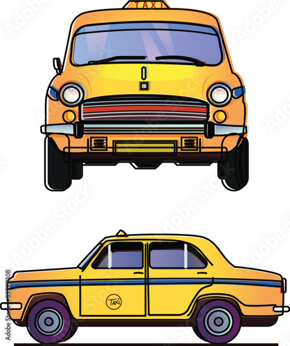 Wallpaper Mural Sticker of Kolkata yellow taxi. front and side view of an Indian yellow color taxi Torontodigital.ca