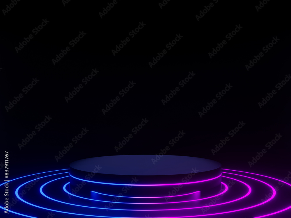 Fototapeta premium 3D black podium with gradient neon lights.