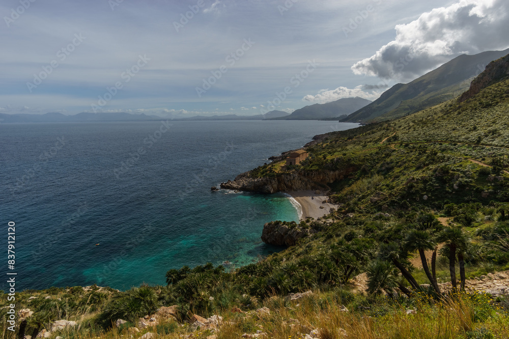 Fototapeta premium Famous natural reserve Riserva Naturale Orientata dello Zingaro with beautiful turquoise sea water, San Vito Lo Capo, Sicily, Italy