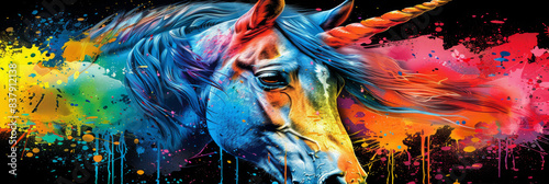 unicorn in bright neon colors in a pop art style © VertigoAI