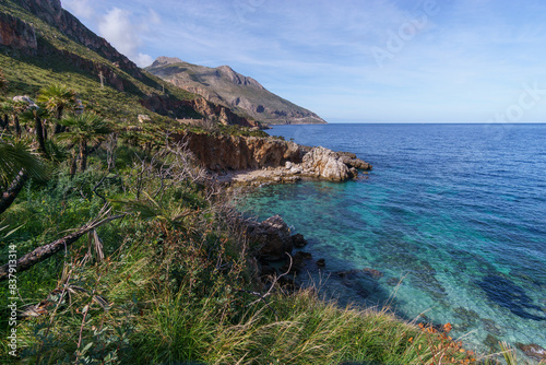 Famous natural reserve Riserva Naturale Orientata dello Zingaro with beautiful turquoise sea water, San Vito Lo Capo, Sicily, Italy