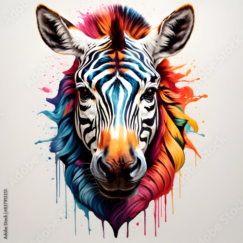 Hand drawn a zebra head mascot logo with colorful style for t-shirt design