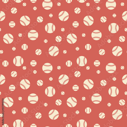 Baseball seamless pattern in retro white blue, red colors. Baseball background, wallpaper, backdrop, fabric, textile, digital paper, wrapping, packaging