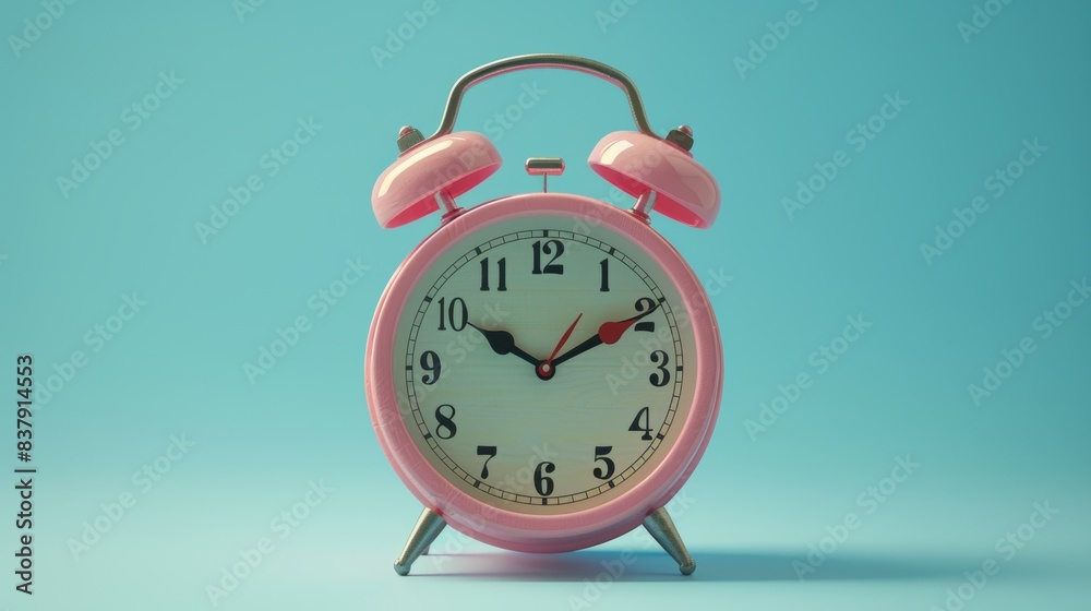 Crisp, detailed image of a Pink clock against a blue background, isolated and brightly lit in a studio Crisp, detailed image of a Pink clock against a blue background, isolated and brightly lit in a studio