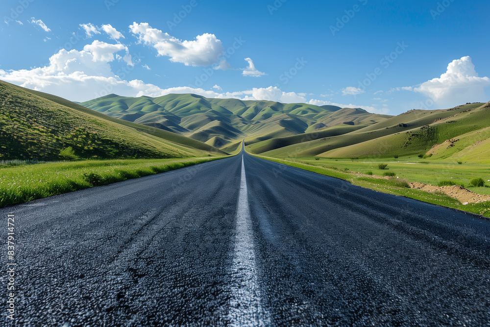Endless Possibilities – Empty Asphalt Road with Hills and Beautiful Sky Endless Possibilities – Empty Asphalt Road with Hills and Beautiful Sky