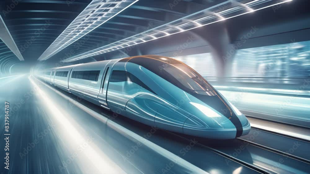 high-speed train gracefully gliding along a futuristic maglev track