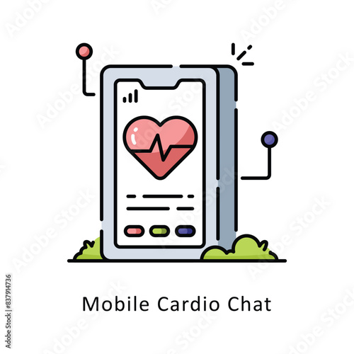 Mobile Cardio Chat filled outline Design illustration. Symbol on White background EPS 10 File