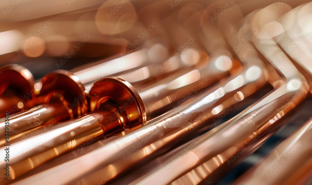 Obraz premium Aluminum radiator with copper heat pipes close up isolated Clean copper tubing prepared , Generative AI