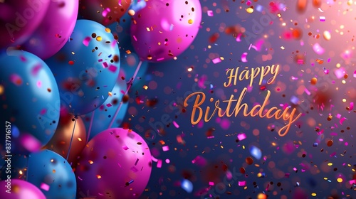 Bright and colorful birthday background with vibrant balloons, festive confetti, and a cheerful "Happy Birthday" greeting