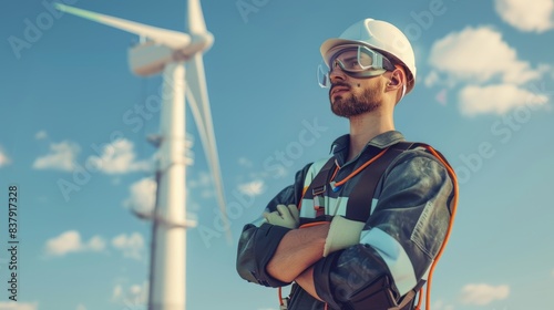 The engineer with wind turbine photo