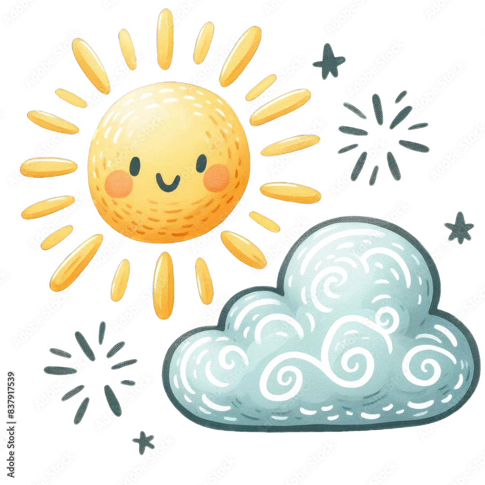 Sun and Cloud Character watercolor Sun and Cloud Character watercolor