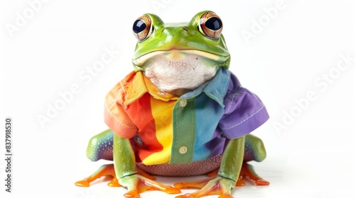 frog wearing a shirt pride color isolated on white background. fashion  concept for designer ads
