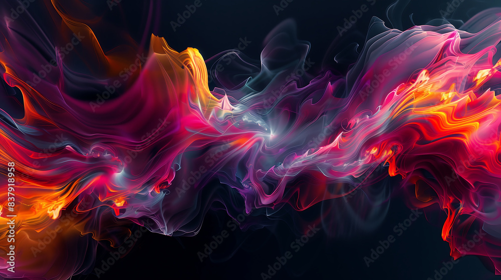 digital art piece featuring swirling patterns in vibrant shades of red, pink, orange, and purple against a dark backdrop