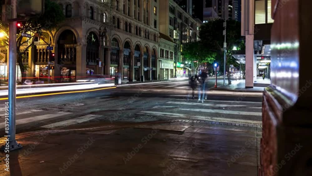 4K Ultra HD Video: Nighttime Dolly Mounted Time-Lapse of Sixth Street and Grand Avenue Intersection in Downtown Los Angeles