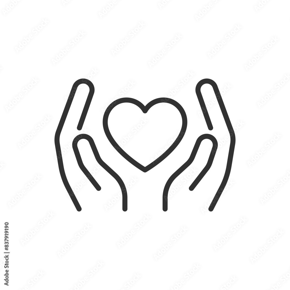 Hands holding the heart, linear icon. Preserving and protecting. Line with editable stroke Hands holding the heart, linear icon. Preserving and protecting. Line with editable stroke