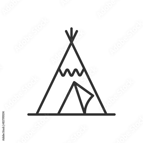 Tipi, linear icon. Teepee. Cone tent, traditional building of American tribes, Indians. Line with editable stroke