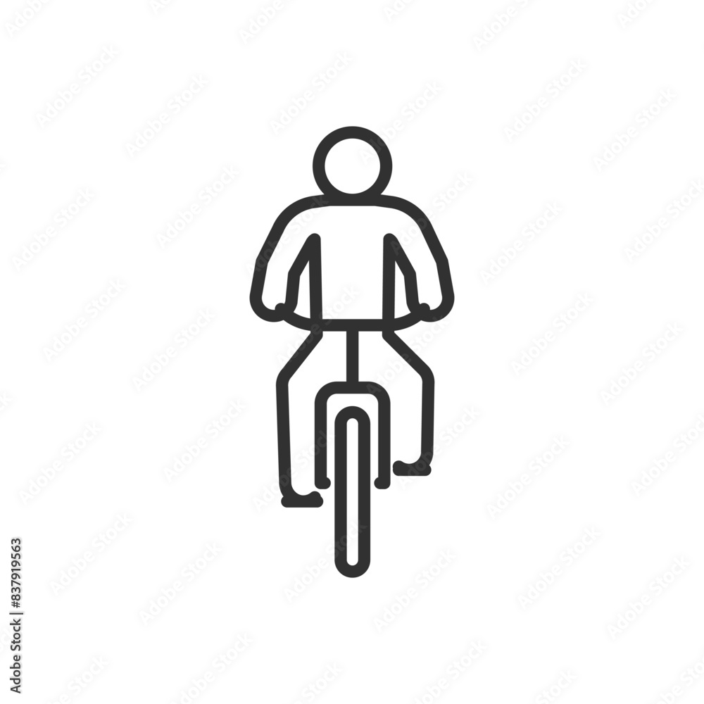Person riding a bicycle front view, linear icon. Line with editable stroke Person riding a bicycle front view, linear icon. Line with editable stroke
