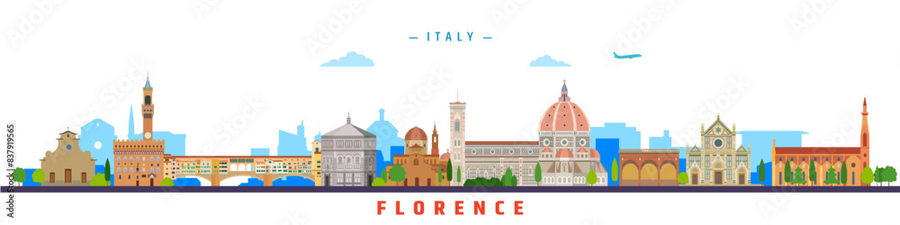 Florence city landmarks vector Illustration. Travel and tourism concept. Image for banner or web site.