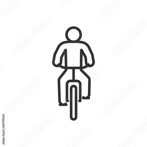 Person riding a bicycle front view, linear icon. Line with editable stroke