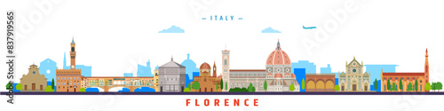 Florence city landmarks vector Illustration. Travel and tourism concept. Image for banner or web site.