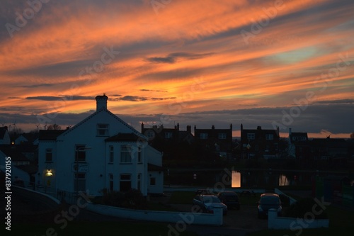 sunset over the town