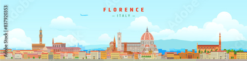 Florence city skyline. Santa maria del fiore vector Illustration. Travel and tourism concept