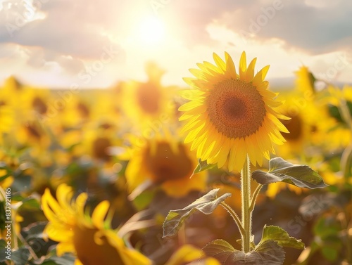  sunflower field in full bloom  with tall  vibrant flowers stretching towards the sun  embodying the essence of summer.