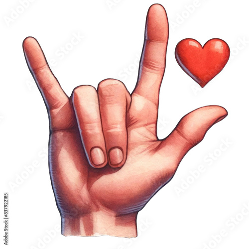 I Love You Hand Gesture - A heartfelt illustration of a hand making the 'I love you' sign with a heart