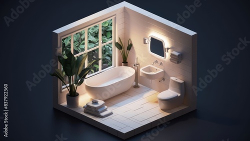 Fototapeta Naklejka Na Ścianę i Meble -  Chic White and Wood 3d Bathroom Inspiration