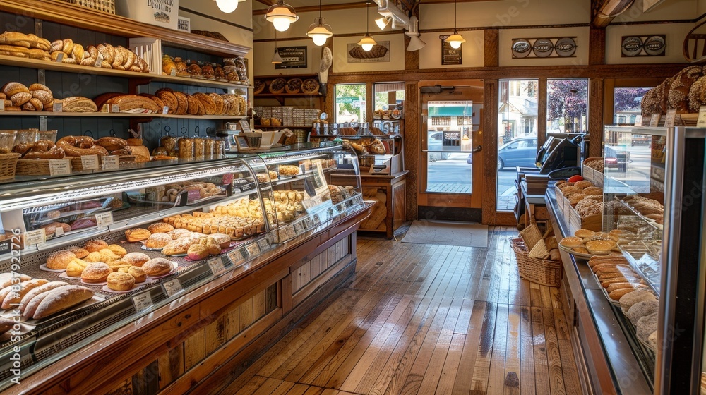 local bakery displaying freshly baked goods and a warm, welcoming atmosphere local bakery displaying freshly baked goods and a warm, welcoming atmosphere