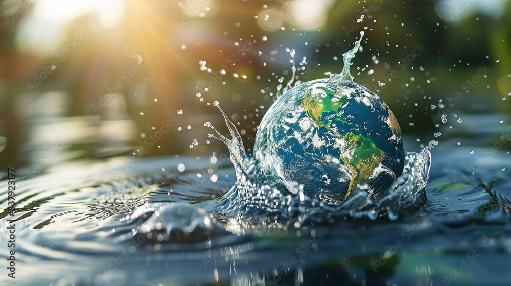 Celebrate World Water Day with an image of Earth, a water splash, and a natural backdrop, emphasizing sustainability and the importance of saving water. Celebrate World Water Day with an image of Earth, a water splash, and a natural backdrop, emphasizing sustainability and the importance of saving water.