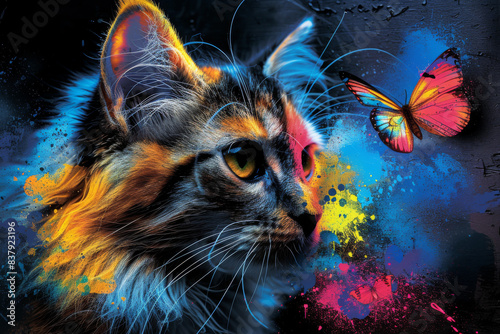 Pop art-style portrait of a kitten © VertigoAI