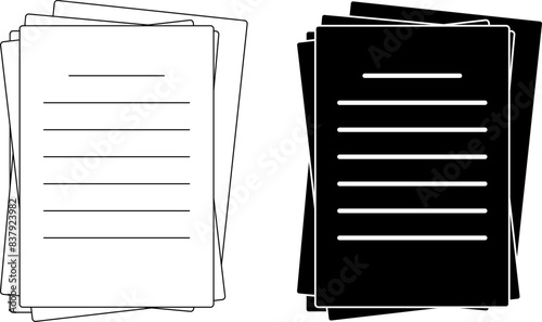 top view Document papers pile icon set